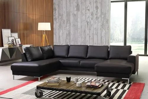 Kuechen-preisbombe TOP Sofa Couch Ecksofa Eckcouch Wohnlandschaft in Kunstleder schwarz - SILVIO XXL - Sofas & Couches, modernes Design mit viel Platz für die ganze Familie und hohen Komfort zu einem fairen Preis.