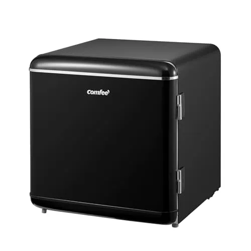 Comfee' RCD50BL2EURT(E) kleiner Kühlschrank, 47 Liter, Retro-Design, Mini-Kühlschrank, Tisch, einstellbarer Thermostat, leise, geeignet für Zuhause, Büro und Hotel, Schwarz [Energieklasse E]
