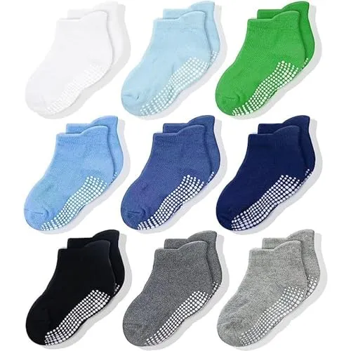CozyWay Socken im Nonrutschen-Knöchelstil mit Grippers, 9 Pack für Jungen und Mädchen, 1-3 Jahre
