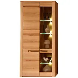 Nature Plus Vitrine aus Kernbuchenholz - Hoch, mit LED Beleuchtung - Wohnwände - Elegante Glasvitrine aus massiver Kernbuche mit LED-Beleuchtung für ein gemütliches Ambiente und viel Stauraum.