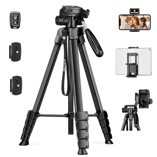 JOILCAN Kamera Stativ, 173cm leichtes Handy Stativ für Smartphone/iPhone/iPad mit Abnehmbarem Kopf, Tragbares Aluminium Reisestativ mit Fernbedienung und Handy & Tablet Halterung, Tragkraft 3,6KG