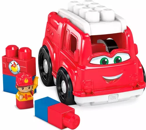 MEGA Bloks Freddy das lustige Feuerwehrauto - Bauspielzeugset für Kinder 1-5 Jahre, fördert die frühkindliche Entwicklung mit 5 Bausteinen und einer Feuerwehrmann-Figur für kreatives Spielen.