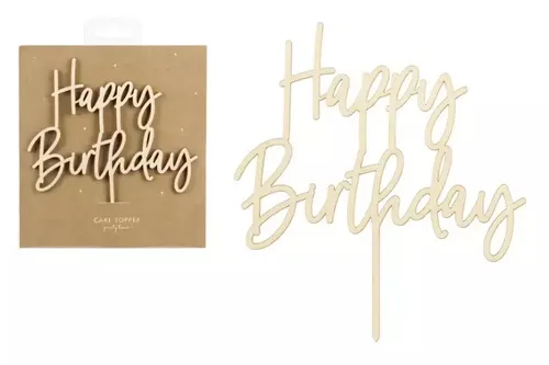 Produktbild Topper drewniany Happy Birthday 16,5cm 32610 PartyDeco 5900779132610