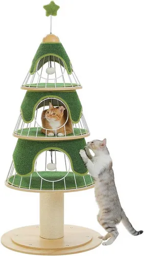 Purpurra Kratzbaum Weihnachtsbaum mit Metal und 3 Höhlen, 130 cm, 60L x 60B x 130H cm