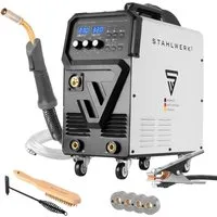 STAHLWERK MIG 270 Puls Pro Schweißgerät - 4-in-1 Kombi-Schweißgerät für MIG, MAG, Lift TIG und MMA, ideal für vielseitige Schweißanwendungen mit nur einer Hand bedienbar.