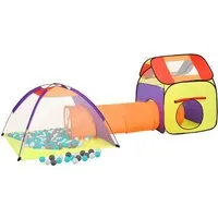 vidaXL Spielzelt mit 250 bunten Bällen - Mehrfarbig 338x123x111 cm - Bällebad für Kinder mit 3-in-1 Design: Zelt, Haus-Form und Spieltunnel für stundenlangen Spielspaß. Strapazierfähiges, wasserfestes Polyester sorgt für Sicherheit und einfache Reinigung.