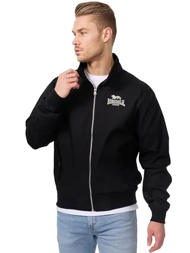 Lonsdale Herren Slim Fit Harrington Jacke - Schwarz, S EU - Funktionsjacke aus 60% Polyester und 40% Baumwolle, mit stylischem rot-kariertem Innenfutter und praktischem Stehkragen für einen modernen Look.