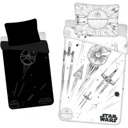 Jerry Fabrics Star Wars Todesstern Bettwäsche-Set - Bettwaren-Set für Kinder mit leuchtendem Star Wars Motiv, 100% Baumwolle für hohen Komfort und ganzjährigem Einsatz. Größe: 140 x 200 cm Bettbezug, 70 x 90 cm Kissenbezug.