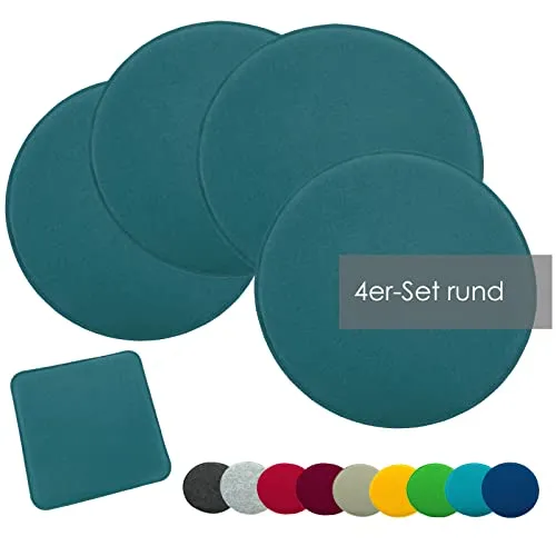 heimtexland ® 4er Pack Sitzkissen Filz Typ631 - Petrol - Stuhlkissen aus robustem Polyester, pflegeleicht und ideal für drinnen und draußen. Jedes Kissen bietet hohen Sitzkomfort mit 2 cm Polsterung und bleibt formstabil.