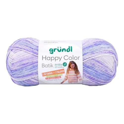 gründl Happy Color Batik Strickwolle 250m Lauflänge Nadelstärke 4-5 Ökotex 100 Waschbar 30°C 100% Polyacryl Farbe 09