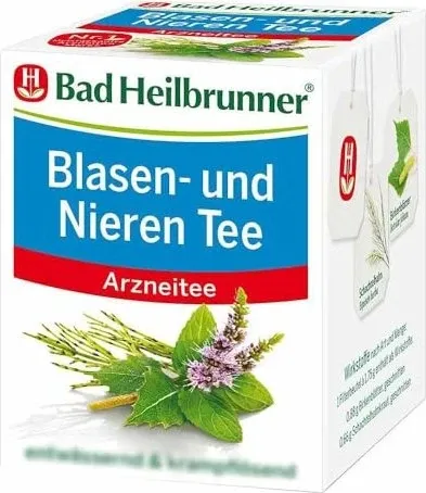 Bad Heilbrunner Blasen- und Nieren Tee 14 G - Arzneitee zur Unterstützung der Harnwege, enthält geschnittene Birkenblätter und Schachtelhalmkraut, ideal zur Durchspülung bei Entzündungen und Nierengrieß.