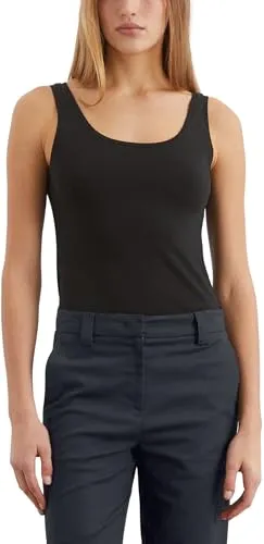 Marc O'Polo Damen Cami Shirt, Schwarz, Slim Fit - Tops für Damen: Das figurbetonte Tanktop aus 96 % Bio-Baumwolle bietet hohen Tragekomfort und vielseitige Kombinationsmöglichkeiten für elegante und lässige Looks.