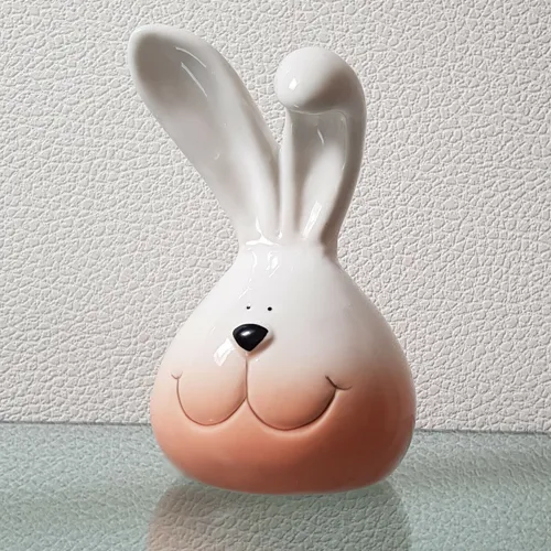 Deko-Hase Osterhase Hasenkopf Knickohr Porzellan weiß apricot Höhe 16 cm