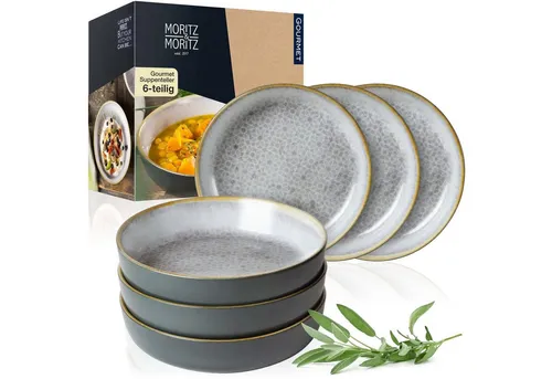 Moritz & Moritz Tafelservice TERRA Suppenteller Grau (6-tlg) - Tafelservice für 6 Personen aus hochwertigem Porzellan, ideal für festliche Anlässe oder den Alltag – verleiht jedem Tisch mediterranes Flair.