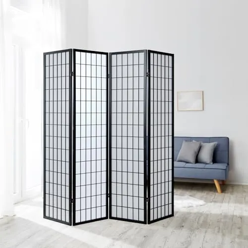 Homestyle4u 4-tlg. Paravent in Schwarz 176x175 cm - Eleganter Raumteiler aus massivem Holz mit Reispapierbespannung, ideal für Sichtschutz und Raumtrennung. Klappbar und platzsparend, schafft er eine harmonische Wohlfühlatmosphäre in jedem Wohnbereich.