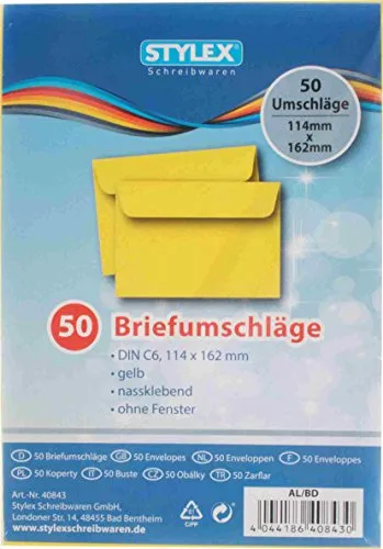 STYLEX 40843 50-er Briefumschläge C6, gelb