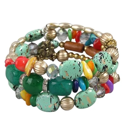 Karma NH11021058 Damenarmband mehrreihig Grün modern Armband mehrreihig Damen Geschenk für sie Metall Stein Holz (Grün)