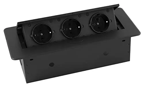 McPower Einbausteckdose TS-03S, versenkbar mit 1,8m Kabel - Versenkbare Steckdose in robustem Metall-Gehäuse mit 3 Schutzkontaktsteckdosen und 1,8m Zuleitung. Ideal für platzsparendes Laden in Küche oder Büro.