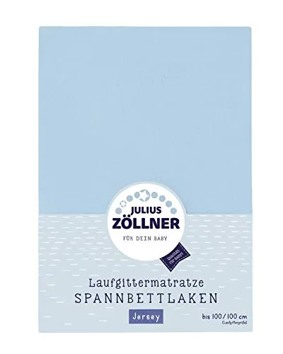 Julius Zöllner 8390347350 Jersey Spanntuch, passend für Laufgittermatratzen 68x90 bis 100x100 cm, Hellblau