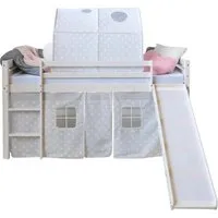 Homestyle4u Hochbett 90x200 mit Rutsche und Tunnel in Weiß mit Sternen - Stabiles Hochbett für Kinderzimmer, inklusive Rutsche und Sicherheitsumrandung für sicheren Schlaf. Ideal für kreative Spielmöglichkeiten und Stauraum unter der Liegefläche.