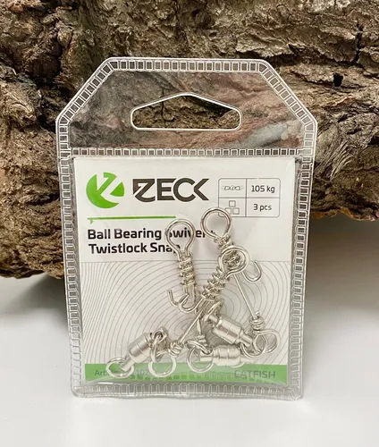 Zeck Wels Ball Bearing Swivel + Twistlock 72kg 3 Stück Kugellager Wirbel NEW