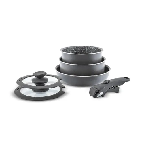 Karaca Comfort 6-teiliges Kochgeschirr-Set mit Abnehmbaren Griffen - Topf- & Pfannensets, flexibles Kochen dank abnehmbarer Griffe für einfachen Platz und Reinigung.