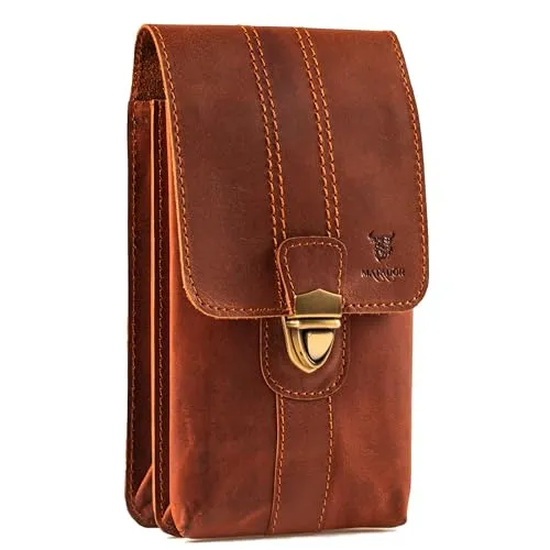 MATADOR Gürteltasche Herren Leder #Malaga XL, Geräumige Handytasche Gürtel mit Doppelfach, Elegante Gürteltasche Herren für Smartphone bis 7,5 Zoll praktisch für Alltag in Braun Vintage