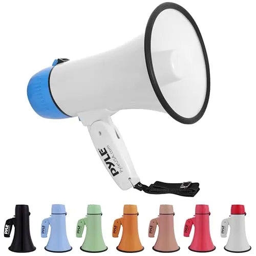 Pyle Megaphon mit Sirene & Mikrofon, Signalhorn 20 Watt mit Lautsprecher, Schultergurt, Aufnahmefunktion & Aux-Anschluss, Mini Megafon Kinder & Erwachsene, Robustes Tröte Faltbar für Indoor & Outdoor