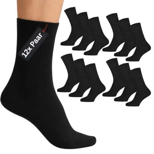 Fanlaf 12x Paar Unisex Socken Baumwolle Bequeme Baumwollsocken für Damen und Herren Schwarz