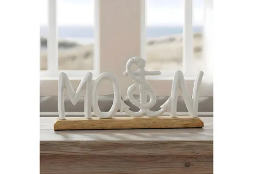 Levandeo® Deko-Schriftzug Moin 33cm - Deko-Buchstaben aus Metall und Mango-Holz, handgearbeitet und mit Filzgleitern zum Schutz Ihrer Möbel. Ideal für eine warme, einladende Atmosphäre im Eingangsbereich oder jedem Raum.