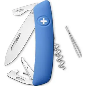 SWIZA Taschenmesser D03 - 11 Funktionen in Blau mit Feststellklinge - Taschenmesser mit 11 Funktionen und großer Feststellklinge. Ideal für Abenteuer und Alltag, hergestellt in der Schweiz mit rutschfestem Soft-Touch Griff.