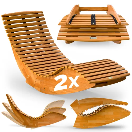 Casaria Gartenliege Braun, 2 St., Ergonomische Holzliege mit Schaukelfunktion