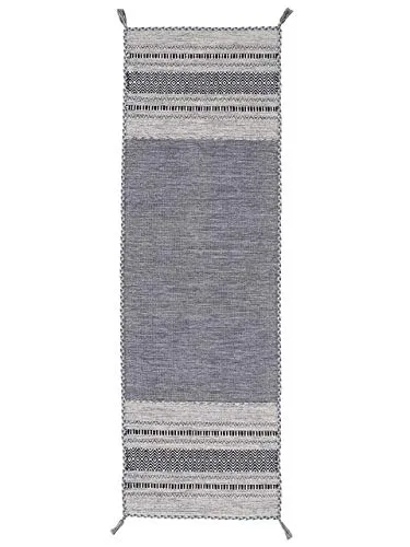 carpetfine Flachgewebeteppich Kelim Azizi Läufer Grau 60x180 cm | Moderner Teppich für Wohn- und Schlafzimmer