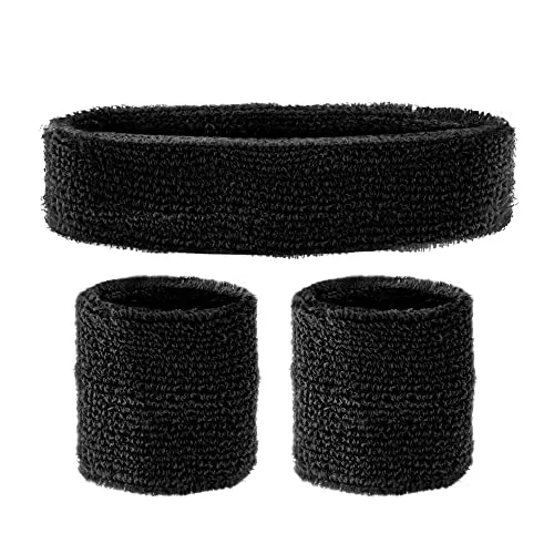 W WIDMANN MILANO Party Fashion - Schweißbänder Set 3-teilig, mit Stirnband und 2 Armbändern, Sport Accessoires, für 80er Jahre Trainingsanzug
