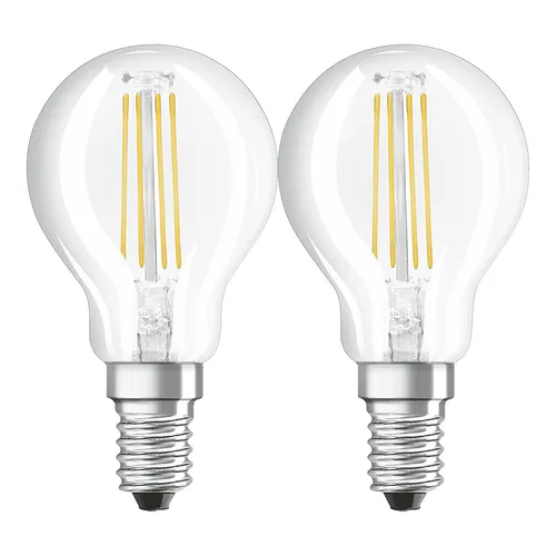 OSRAM Retrofit E14 LED Lampe 4W P40 2-er Pack Filament klar warmweiss wie 40W 4058075434288