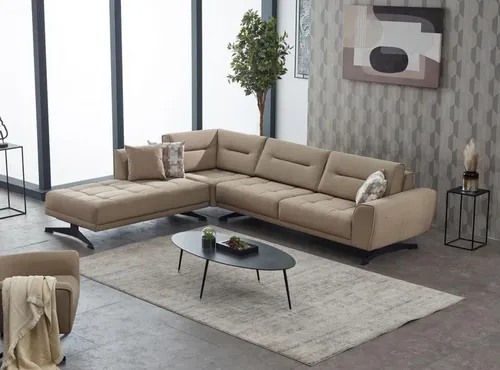 Beige Ecksofa L-Form – Modernes Polstersofa für Ihr Wohnzimmer - Stilvolles Ecksofa in Beige mit Platz für bis zu 6 Personen. Mit modernem Design und komfortabler Polsterung ist es die perfekte Wahl für Ihr Wohnzimmer.