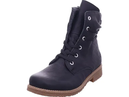 Rieker Damen Stiefelette Schwarz - Modische Wanderschuhe - Wanderschuhe mit einzigartiger Kreppsohle und Antistress Innensohle für maximalen Tragekomfort. Der praktische Reißverschluss und die Schnürung bieten perfekte Anpassung und einfachen Einstieg.
