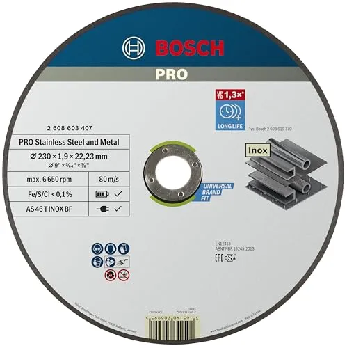 Bosch 1x PRO Stainless Steel and Metal Longlife Thin Trennscheibe für große Winkelschleifer und 22,23 mm Bohrung (für Stahl, Edelstahl, Ø 230 mm, Professional Zubehör Großer Winkelschleifer)