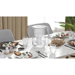 AQUAPHOR Wasserfilter Provence Weiß - Stylische Filterkanne für 4,2l - Filterkannen für Trinkwasser mit A5 Kartusche zur Reduktion von Kalk, Chlor und Schwermetallen. BPA-frei und in eleganter Glasoptik, ideal für die ganze Familie.