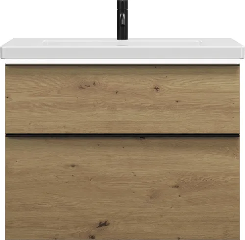 burgbad Eqio Keramik-Waschtisch inklusive Waschtischunterschrank mit LED-Beleuchtung, Breite 830mm, SEZA083F5662C0001G0252