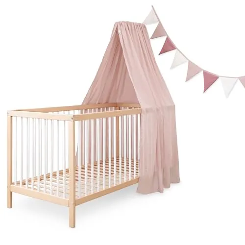 Ehrenkind Hängedekoration Deko Babybett - Dekohänger für Kinderzimmer, modernes Design mit Baldachin & Wimpelkette für magische Momente in hochwertigem Rosé.