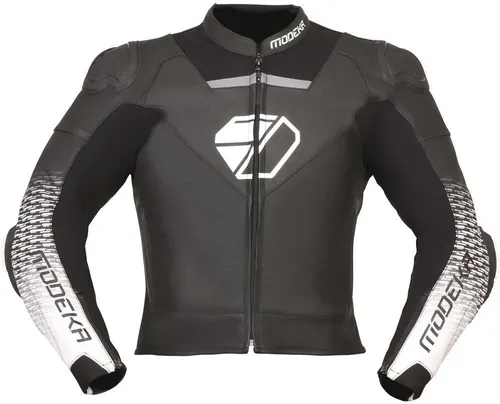 Modeka Yron Motorrad Lederjacke - Bunt und Schwarz - Hochwertige Motorradjacke aus 70% Rindleder, ideal für Sicherheit und Komfort auf der Straße. Perfekt für stilbewusste Biker.
