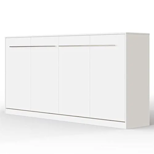 SMARTBett Schrankbett Standard Weiss 90 Horizontal - Praktisches Schrankbett mit Gasdruckfedern für müheloses Öffnen und Schließen. Integriertes Regal bietet zusätzlichen Stauraum. Ideal für platzsparende Lösungen im Schlafzimmer.