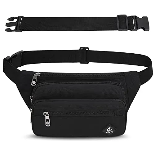 IHIGOGOFA Bauchtasche Gürteltasche Hüfttasche mit Einem 60 cm Verlängerten Gürtel Unisex Modern Umhängetaschen Handytasche für Outdoor Reise Wandern Hundetraining Damen und Herren Schwarz