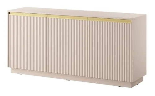 Emporius Sideboard 150 cm Baron - Modern, Kommode mit 3 Türen - Kommode mit Gold Accessoires und geriffelten Fronten - Beige