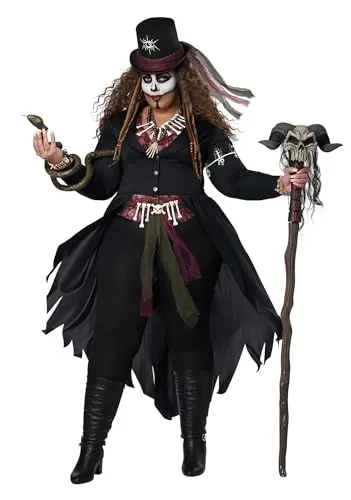 Plus Voodoo Magic Fancy Dress Costume Women's 2X - Kostüm für Erwachsene in Größe 2X, aus 100% Polyester, mit einzigartigem Voodoo-Design und verzierten Accessoires für einen beeindruckenden Auftritt.