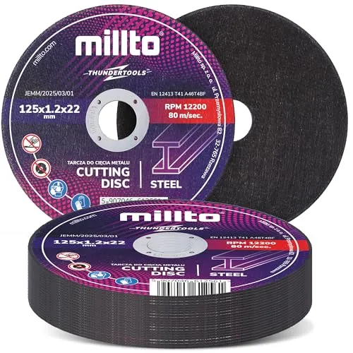 25x Millto Trennscheibe Metalltrennscheibe 125x1,2 mm Stahl Edelstahl Metall Blech für Winkelschleifer Schneidewerkzeug Metallbearbeitung Präzisen Schnitten Hohe Qualität