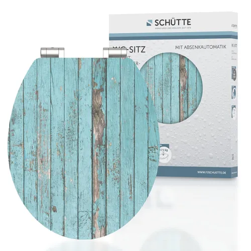 SCHÜTTE MDF HG WC-Sitz BLUE WOOD mit Absenkautomatik - Weiteres Bad-Zubehör mit doppelter Absenkautomatik für geräuschloses Schließen und hohe Langlebigkeit durch stabilen MDF Holz.