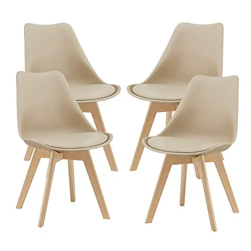 [en.casa] Esszimmerstuhl Dubrovnik 4er Set, Beige - Esszimmerstühle aus PU-Kunstleder, mit gepolsterter Sitzfläche für hohen Komfort. Stabiles Buchen-Gestell, ideal für stilvolle Essbereiche.