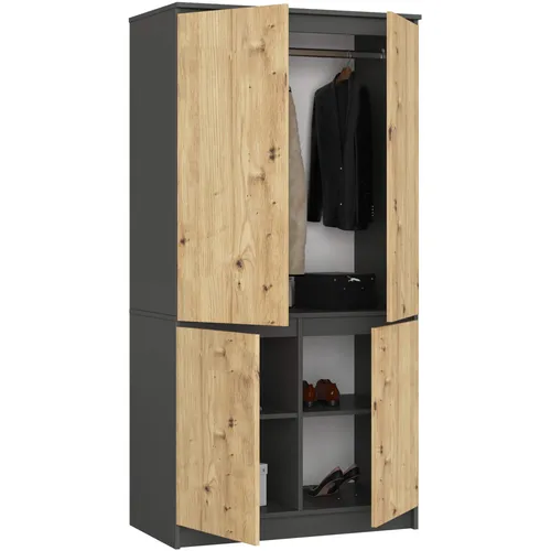 Raumhirsch Kleiderschrank Eiche Artisan Grau, 90x180x51 cm